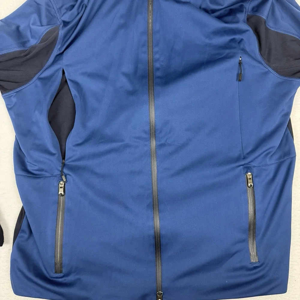 Lululemon Mens Velocity Hooded Full Zip Jacket Rugged Blue Size XL Thumbholes